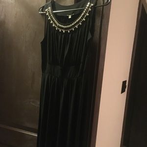 Black Floor Length Gown with Jeweled Neckline - M